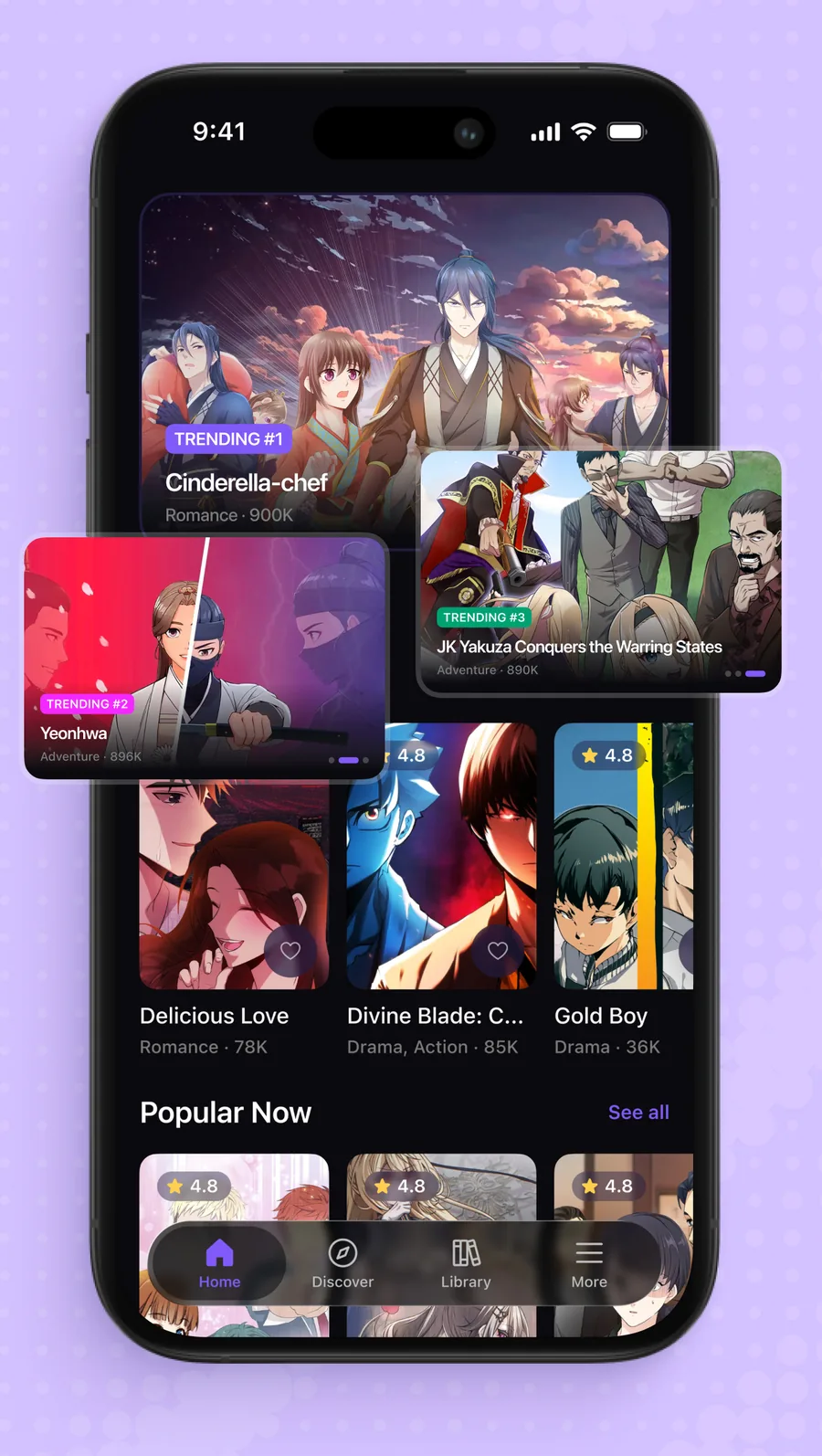 INKtoon home screen showing trending and popular comics